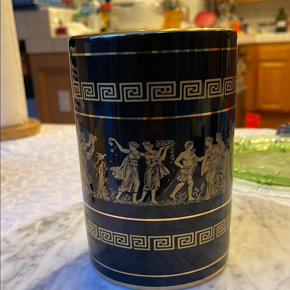 Vintage Black and Gold Greek Motif Vase hand made in Greece in 24 k gold